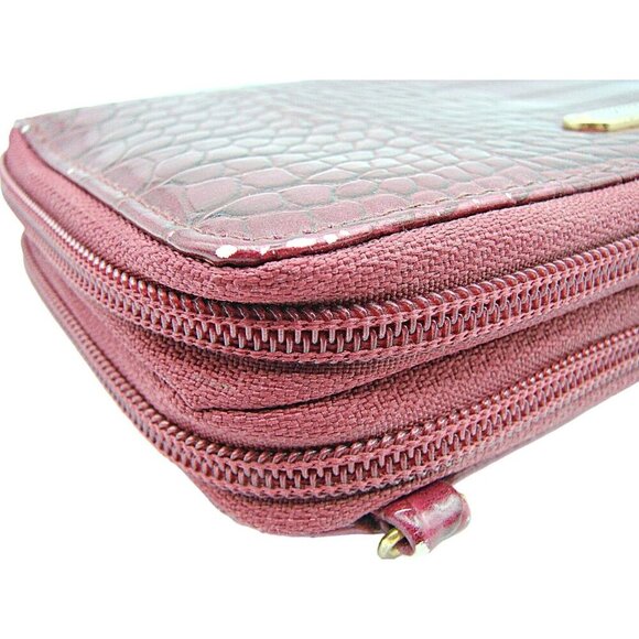 Buxton Burgundy Wallet Double Zip Compartments Croc Design Purse ID Card Slots - Picture 5 of 16